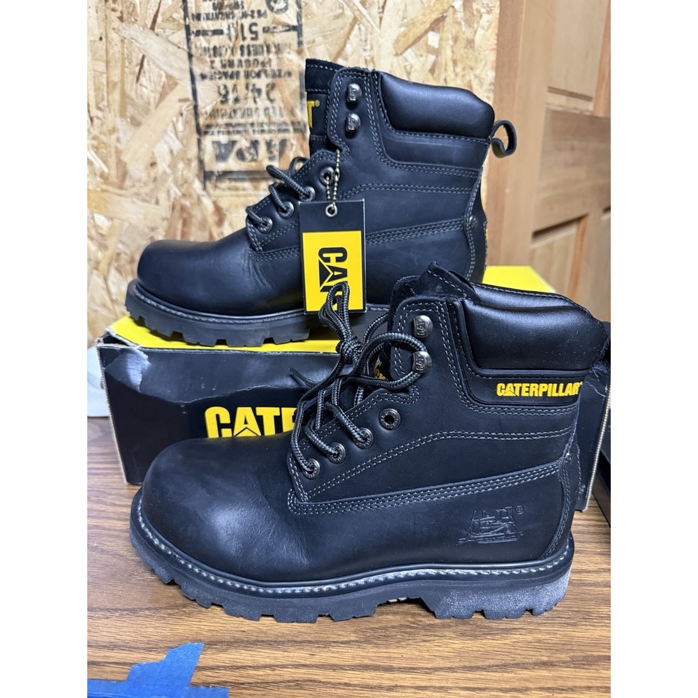 NOS CAT Caterpillar Send-Off 6" Work Boots Black Leather 7.5M NIB Techni Flex